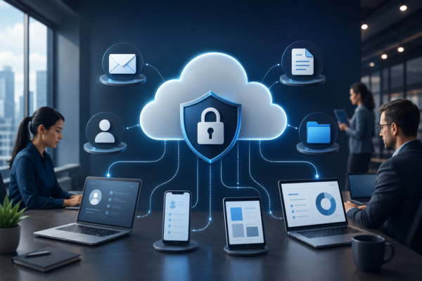 Business users and devices connected through a secure cloud productivity platform