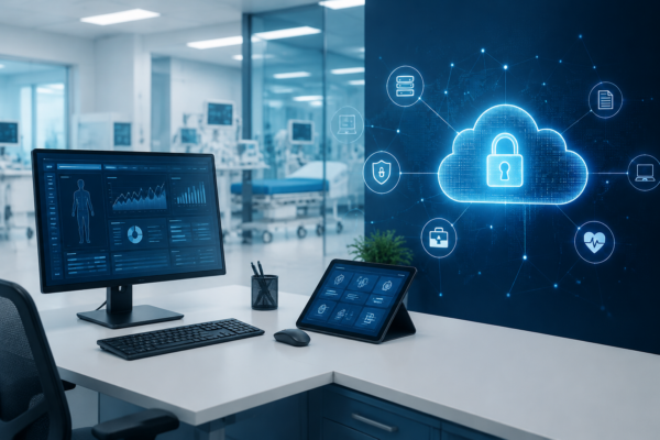Secure healthcare technology workstation connected to protected cloud services